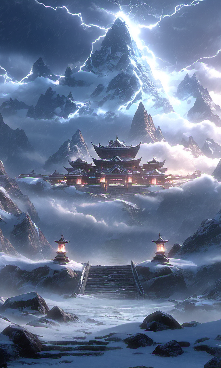 04721-2746102119-Arien view, view is a beautiful scenery of the mountains, sky, cloud, and snow-covered trees. In the fantasy world, lightning sh (1).png